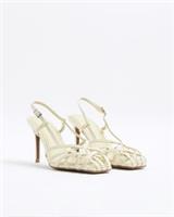River Island Womens Heeled Sandals Yellow Caged Square Toe Skinny Summer Shoes