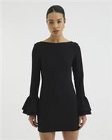 River Island Womens Mini Dress Black Long Bell Sleeve Low Back Boat Neck Fitted - 8 Regular