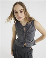 River Island Womens Top Grey Button Through Ruched Pinstripe Button Sleeveless - 6 Regular