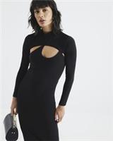 River Island Womens Midi Dress Black Long Sleeve Cut Out Crew Neck Fitted - L Regular