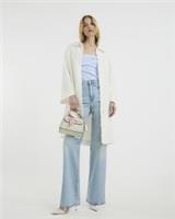 River Island Womens Coat Cream Fringed Midi Collared Button Outerwear Top - 6 Regular