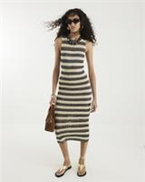 River Island Womens Midi Dress Metal Crochet Metallic Stripe Round Neck - L Regular