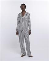 River Island Womens Pyjama Top Black Stripe Satin Button Nightwear Sleepwear - S Regular