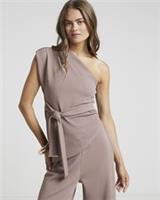 River Island Womens Top Brown Belted Asymmetric Neck Sleeveless Casual Blouse - 8 Regular