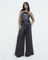 River Island Womens Wide Leg Trousers Petite Brown Faux Leather Pants Bottoms - 10 Petites