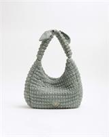 River Island Girls Shoulder Bag Khaki Nylon Scrunch Strap RI Patent Scrunch