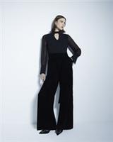 River Island Womens Jumpsuit Black Long Sleeved Velvet Chiffon Tie Neck Outfit - 10 Regular