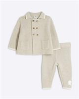 River Island Baby Cardigan & Leggings Set Beige Knitted Button 2 Pieces Outfit - 3-6 Months Regular