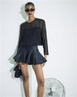 River Island Womens Top Black Premium Embellished Fringed Round Neck Long Sleeve - 14 Regular