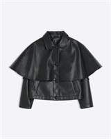 River Island Girls Cape Jacket Black Faux Leather Collared Outerwear Top - 5-6 Years Regular