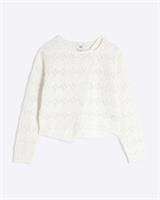 River Island Girls Jumper Cream Asymmetric Textured Crew Neck Sweat Pullover Top - 9-10 Years Regular