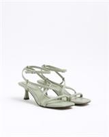 River Island Womens Strappy Sandals Green Wide Fit Kitten Heel Summer Shoes