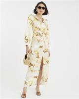 River Island Womens Maxi Dress Cream Satin Floral Twist Front V-Neck Long Sleeve - 14 Regular