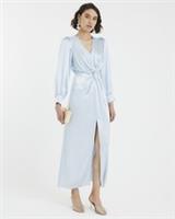 River Island Womens Maxi Dress Blue Satin Long Sleeve Twist Front V-Neck - 8 Regular