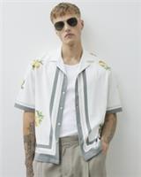 River Island Mens Shirt White Regular Fit Lemon Print Striped Button Top - S Regular