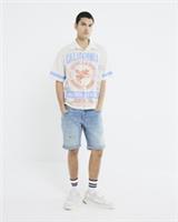 River Island Mens Denim Shorts Blue Slim Ripped Belt Loops Button Zip Bottoms - 28 Regular