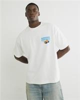 River Island Mens T-Shirt White Boxy Fit Lemon Sardine Short Sleeve T Shirt Top - L Regular