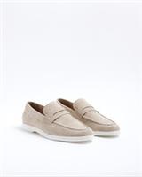 River Island Mens Loafers Beige Suede Round Toe Slip On Flat Casual Shoes