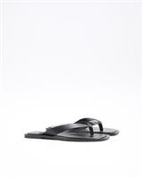 River Island Womens Flat Sandals Black Leather Square Open Toe Summer Shoes