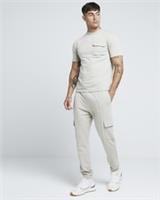 River Island Mens Cargo Joggers Beige Slim Fit Stretch Smart Track Pants Bottoms - L Regular