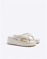 River Island Womens Wedge Sandals Silver Toe Shimmer Thong Backless Summer Shoes