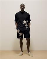 River Island Mens Shorts Black Regular Fit Palm Embroidered Slip Pockets Bottoms - L Regular