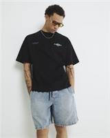 River Island Mens T-Shirt Black Oversized Fit Positano Lemon Short Sleeve Top - M Regular