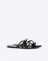 River Island Womens Flat Sandals Black Metal Trimming Round Open Toe Shoes