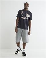 River Island Mens Denim Jorts Grey Embroidered Pocket Shorts Button Zip Bottoms - 32 Regular