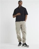River Island Mens Cargo Trousers Beige Regular Cuffed Drawstring Pants Bottoms - Small / Regular Regular