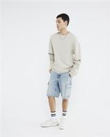 River Island Mens Cargo Shorts Blue Denim Button Zip Utility Pockets Bottoms - 34 Regular