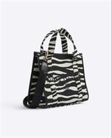 River Island Womens Tote Bag Black Zebra Print Embroidered Grab Handles