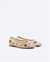 River Island Womens Ballet Pumps Beige Mesh Floral Slip On Flat Ballerina Shoes