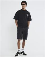 River Island Mens Cargo Shorts Black Denim Button Zip Utility Pockets Bottoms - 34 Regular