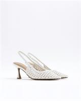 River Island Womens Court Shoes White Woven Slingback Heels Backless Pointed Toe
