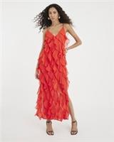 River Island Womens Midi Dress Red Sleeveless Ruffle V-Neck Adjustable Straps - 12 Regular