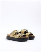 River Island Womens Footbed Sandals Beige Raffia Double Strap Open Toe Shoes