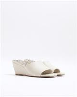 River Island Womens Wedge Sandals White Square Toe Square Open Toe Shoes