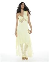 River Island Womens Midi Slip Dress Yellow Premium Satin Lace V-Neck Sleeveless - 14 Regular