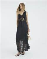 River Island Womens Maxi Slip Dress Black Premium Lace Satin V-Neck Sleeveless - 12 Regular