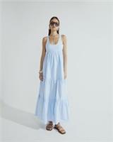 River Island Womens Maxi Dress Blue Sleeveless Tiered Scoop Neck Open Back - 6 Regular