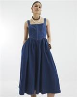 River Island Womens Corset Midi Dress Blue Denim Square Neck Sleeveless - 12 Regular