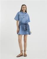 River Island Womens Mini Shirt Dress Blue Short Sleeve Denim Collared Popper - 8 Regular