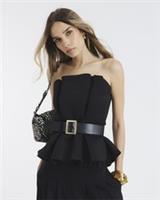 River Island Womens Top Black Structured Bandeau Neck Belted Sleeveless Zip - S Regular