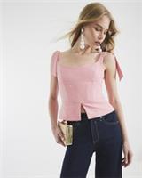 River Island Womens Top Pink Sleeveless Corset Bow Detail Sweetheart Neck Zip - L Regular
