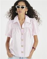 River Island Womens Shirt Pink Button Detail Short Puff Sleeve Button Top - 8 Regular