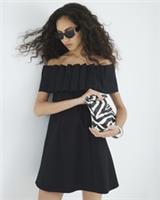 River Island Womens Mini Bardot Dress Black Premium Bow Sleeveless Pleated - 20 Regular