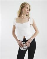 River Island Womens Top Cream Sleeveless Corset Bow Detail Sweetheart Neck Zip - L Regular