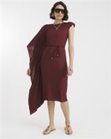 River Island Womens Midi Dress Rust Cape Detail Ribbed Belted Round Neck Tie - S Regular