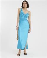 River Island Womens Maxi Slip Dress Blue Satin Cowl Neck Sleeveless Zip - 6 Regular